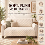 Christmas Poinsettia Patchwork Quilted Couch Cover, Holiday Sofa Protector