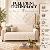 Christmas Poinsettia Patchwork Quilted Couch Cover, Holiday Sofa Protector