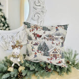 Blue Christmas Tapestry Pillow Cover, Woven Holiday Cushion Cover, Festive Winter Pillowcase, Cozy Christmas Sofa Decor, Home Accent