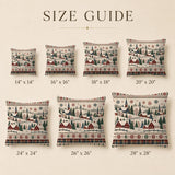 Christmas Village Throw Pillow Cover, Red Green Scandinavian Folk Cushion, Winter Decor