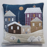 Christmas Pillow Cover 40x40 cm, Handmade Quilted Winter Village, Cottage Cushion