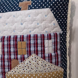 Christmas Pillow Cover 40x40 cm, Handmade Quilted Winter Village, Cottage Cushion