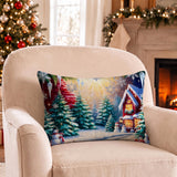 Christmas Village Lumbar Throw Pillow Cover, Winter Snow Cushion Case