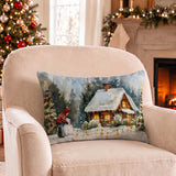 Christmas Village Lumbar Throw Pillow Cover, Winter Snow Cushion Case