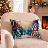 Christmas Village Lumbar Throw Pillow Cover, Winter Snow Cushion Case