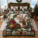 Santa Reindeer Closeup | Quilted Bedding Set