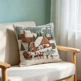 Christmas Woven Pillow Cover, Winter Village Cushion, Farmhouse Holiday Decor, Snowy Christmas Gift