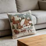 Christmas Woven Pillow Cover, Winter Village Cushion, Farmhouse Holiday Decor, Snowy Christmas Gift