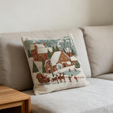 Christmas Woven Pillow Cover, Winter Village Cushion, Farmhouse Holiday Decor, Snowy Christmas Gift