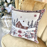 Beige Christmas Tapestry Pillow Cover, Holiday Cushion Cover, Microfiber Throw Pillow Case, Neutral Winter Home Decor