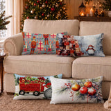 Christmas Lumbar Throw Pillow Cover, Festive Red Wagon Rectangular Case