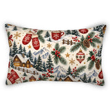 Christmas Village Pillow Cover, Snowy Winter Cabin Cushion, Holiday Lumbar Pillowcase, Festive Home Decor