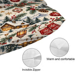 Christmas Village Pillow Cover, Snowy Winter Cabin Cushion, Holiday Lumbar Pillowcase, Festive Home Decor