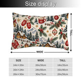 Christmas Village Pillow Cover, Snowy Winter Cabin Cushion, Holiday Lumbar Pillowcase, Festive Home Decor