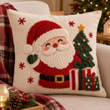 Handmade Christmas Santa Pillow, Tufted Holiday Cushion, Festive Christmas Home Decor