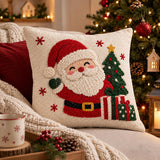 Handmade Christmas Santa Pillow, Tufted Holiday Cushion, Festive Christmas Home Decor
