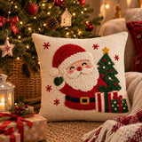 Handmade Christmas Santa Pillow, Tufted Holiday Cushion, Festive Christmas Home Decor
