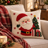 Handmade Christmas Santa Pillow, Tufted Holiday Cushion, Festive Christmas Home Decor