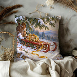 Christmas Sled Pillow Cover | Gift under a Snowy Pine