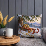 Christmas Sled Pillow Cover | Gift under a Snowy Pine