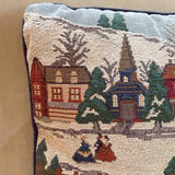 Vintage Winter Village Tapestry Pillow, Christmas Holiday Throw Cushion