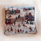 Vintage Winter Village Tapestry Pillow, Christmas Holiday Throw Cushion