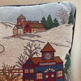 Vintage Winter Village Tapestry Pillow, Christmas Holiday Throw Cushion