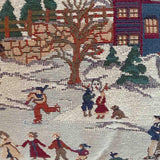 Vintage Winter Village Tapestry Pillow, Christmas Holiday Throw Cushion