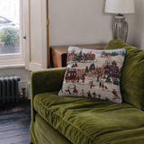 Vintage Winter Village Tapestry Pillow, Christmas Holiday Throw Cushion