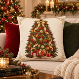 Traditional Christmas Tree Pillow – Red, Gold, Cranberry Holiday Decor