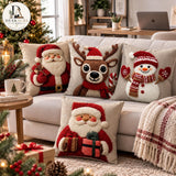 Christmas Santa Pillow Cover, Grey Linen Christmas Cushion Cover 45cm x 45cm, Holiday Pillow Case, Rustic Xmas Sofa Decor, Winter Home Gift
