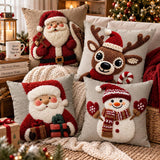 Christmas Santa Pillow Cover, Grey Linen Christmas Cushion Cover 45cm x 45cm, Holiday Pillow Case, Rustic Xmas Sofa Decor, Winter Home Gift