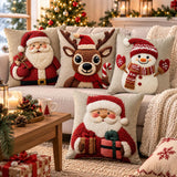 Christmas Santa Pillow Cover, Grey Linen Christmas Cushion Cover 45cm x 45cm, Holiday Pillow Case, Rustic Xmas Sofa Decor, Winter Home Gift