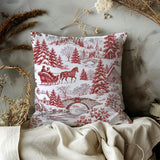 Winter and Horse-drawn Pillow Cover Snowy Winter Countryside with a Festive Village
