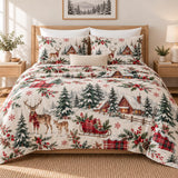 Sleigh Reindeer Print | Quilted Bedding Set