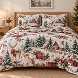 Sleigh Reindeer Print | Quilted Bedding Set