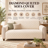Christmas Poinsettia Patchwork Quilted Couch Cover, Holiday Sofa Protector