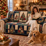 Christmas Tree Patchwork Couch Cover, Quilted Holiday Sofa Protector