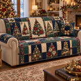 Christmas Tree Patchwork Couch Cover, Quilted Holiday Sofa Protector