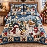 Snowman Winding Path | Quilted Bedding Set