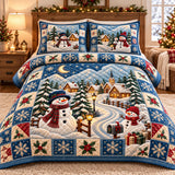 Snowman Winding Path | Quilted Bedding Set