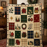 Cosy Christmas Patchwork Blanket – Red Flowers and Plaid