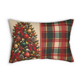 Christmas Tree &amp; Tartan Plaid Lumbar Pillow, 20x14" Holiday Decor