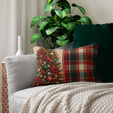 Christmas Tree &amp; Tartan Plaid Lumbar Pillow, 20x14" Holiday Decor