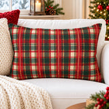 Christmas Tree &amp; Tartan Plaid Lumbar Pillow, 20x14" Holiday Decor