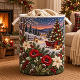 Winter Sunset Tree & Sleigh | Quilted Laundry Basket
