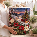 Winter Sunset Tree & Sleigh | Quilted Laundry Basket