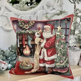 Christmas Tapestry Pillow Cover, Santa Claus Cushion Case, Red Holiday Throw Pillow, Woven Christmas Decor, Festive Sofa Pillowcase