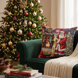 Christmas Tapestry Pillow Cover, Santa Claus Cushion Case, Red Holiday Throw Pillow, Woven Christmas Decor, Festive Sofa Pillowcase