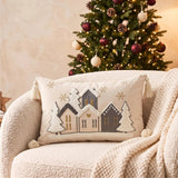Christmas Pillow Cover, Winter Home Decor, Snowy Village Cushion, Farmhouse Holiday Accent, Embroidered Snowflake Throw Pillow, Xmas Gift